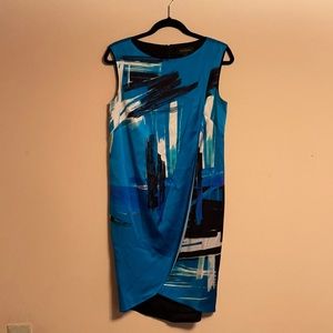 St. John Splash Paint Sleeveless Blue Dress